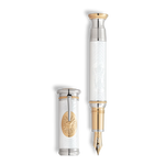 Pluma de lujo blanca con detalles dorados y plateados