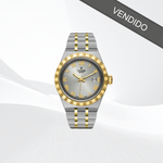 Reloj TUDOR Royal bicolor con esfera gris, bisel y detalles dorados, pulsera de acero